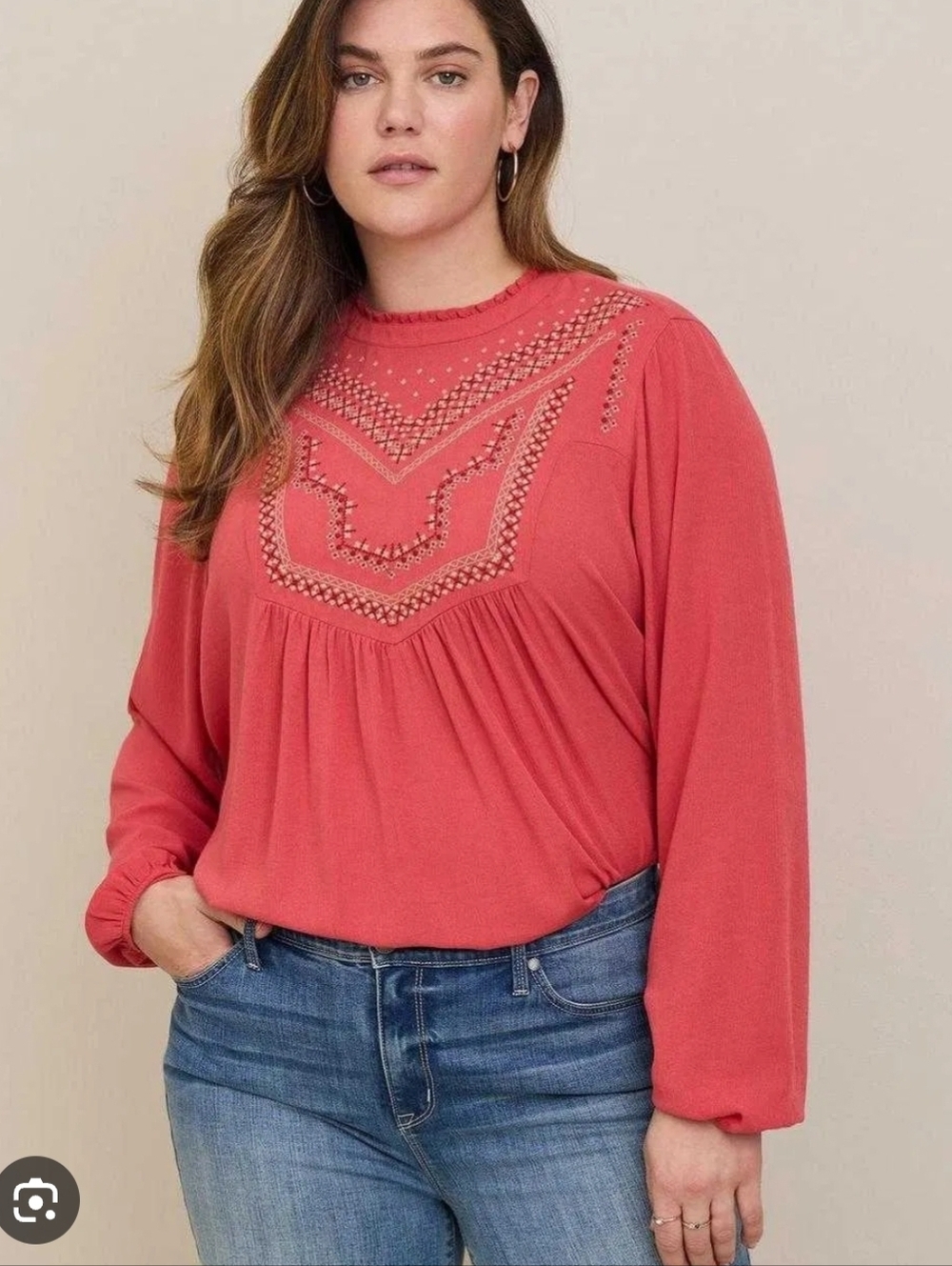 Torrid Peasant Top Womens 2X Crinkle Gauze Embroidered Swing Blouse Boho Shirt